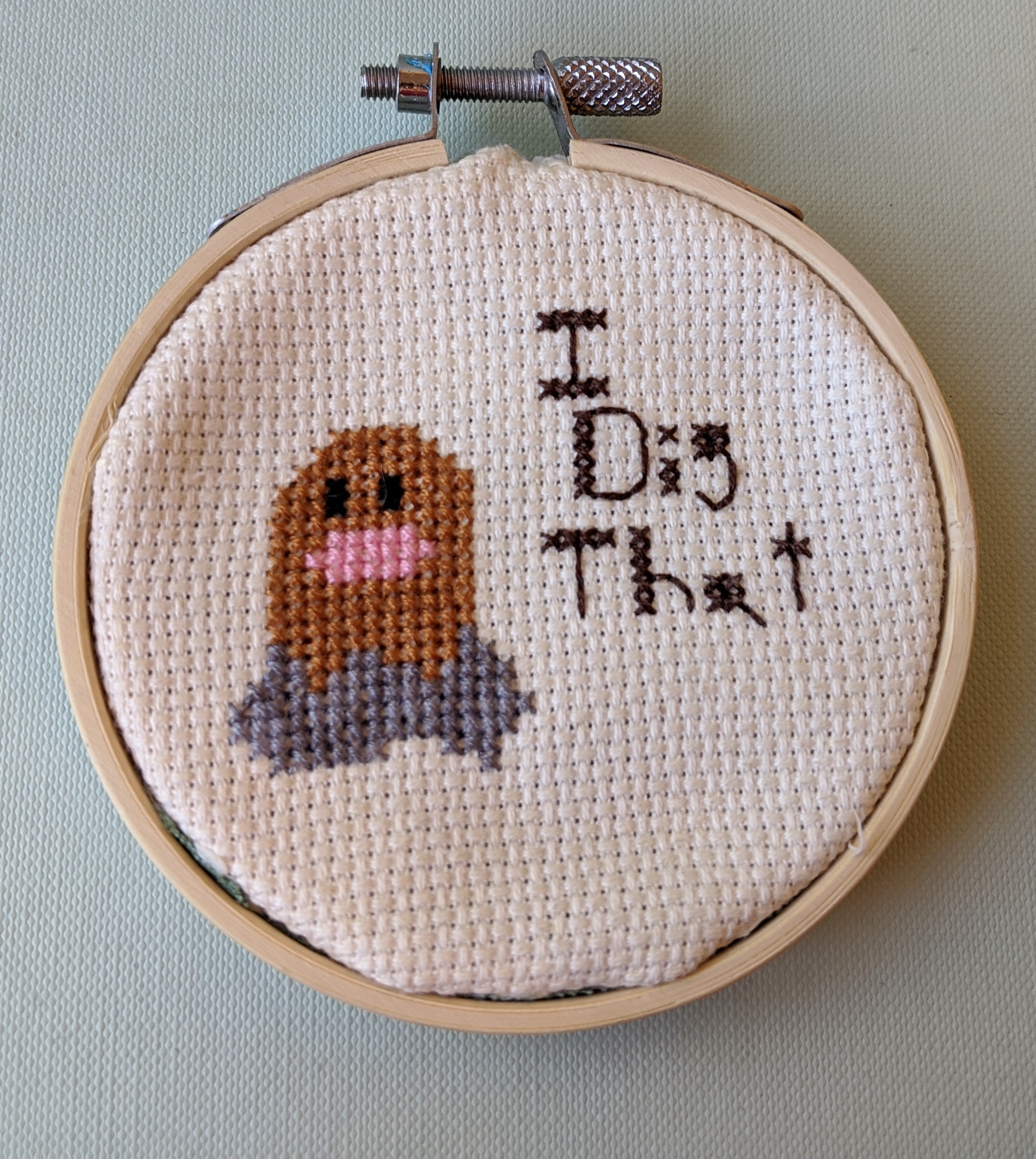 cross stitch of Diglet from Pokemon 'I dig that'