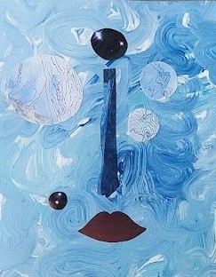 Acrylic and Collage, blue face