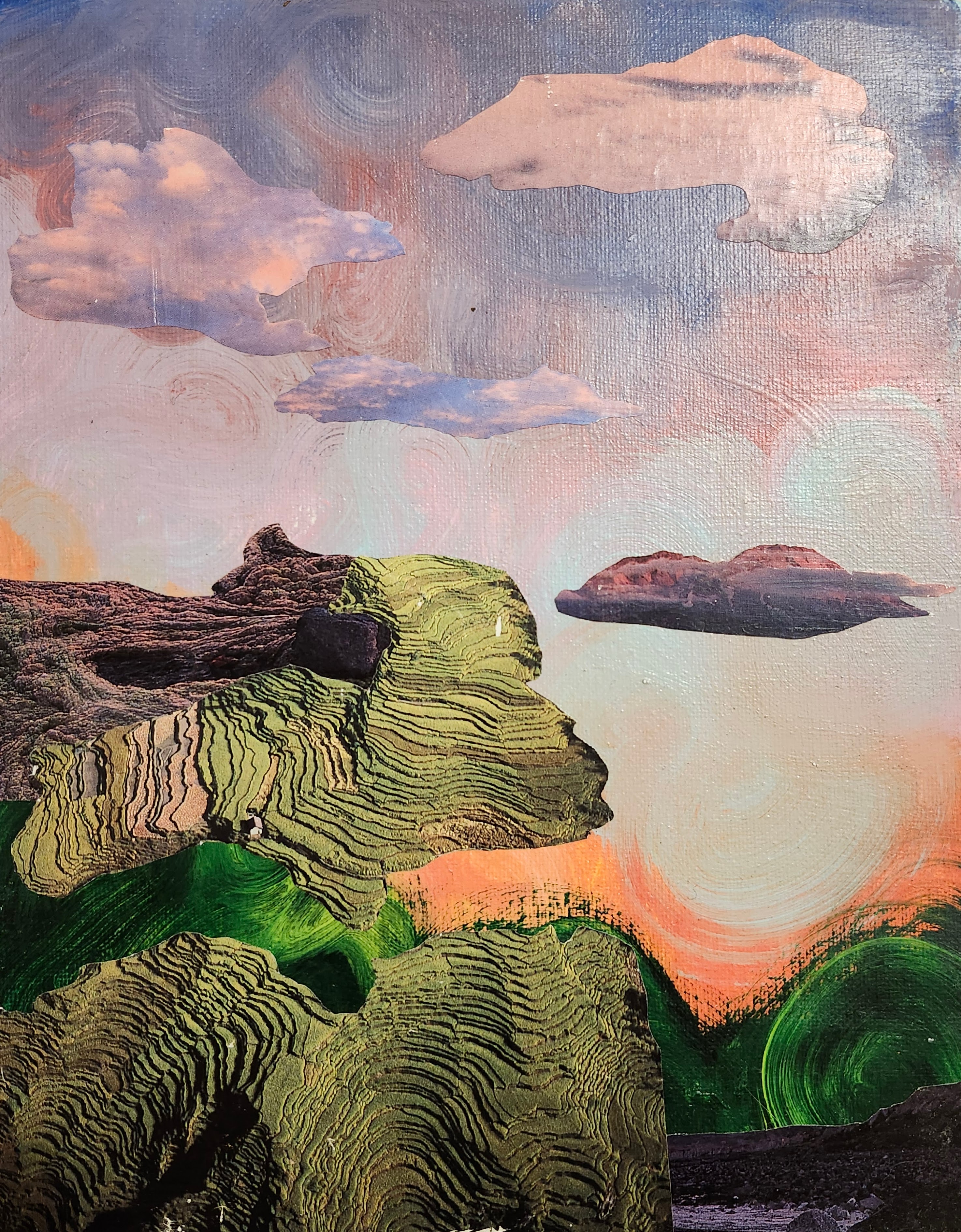 Acrylic and Collage, landscape with terraces